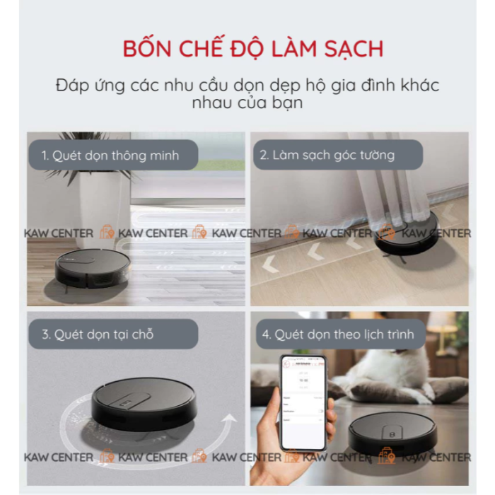 Robot Hút Bụi Lau Nhà KAW – Lực Hút Mạnh, Cảm Biến Chống Rơi, Tự Động Sạc, Điều Khiển Qua APP Tiếng Việt