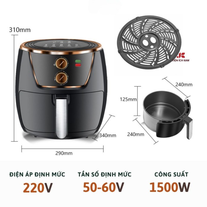 Nồi Chiên Không Dầu KAW 8L – Công Suất 1500W, Tiết Kiệm Điện, Dễ Vệ Sinh, Bảo Hành 12 Tháng