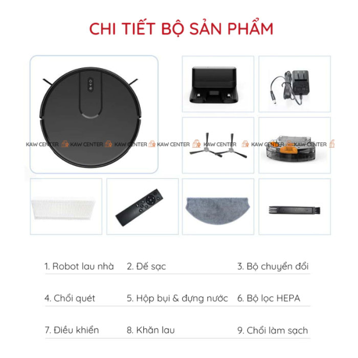 Robot Hút Bụi Lau Nhà KAW – Lực Hút Mạnh, Cảm Biến Chống Rơi, Tự Động Sạc, Điều Khiển Qua APP Tiếng Việt