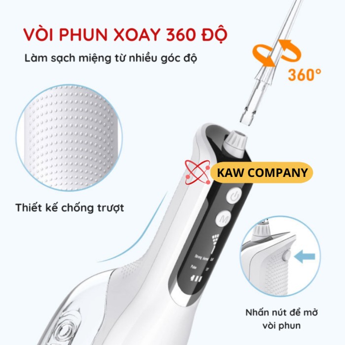 Máy tăm nước cầm tay KAW - 4 đầu phun đa năng, màn hình LED thông minh, làm sạch răng toàn diện, bảo vệ nướu