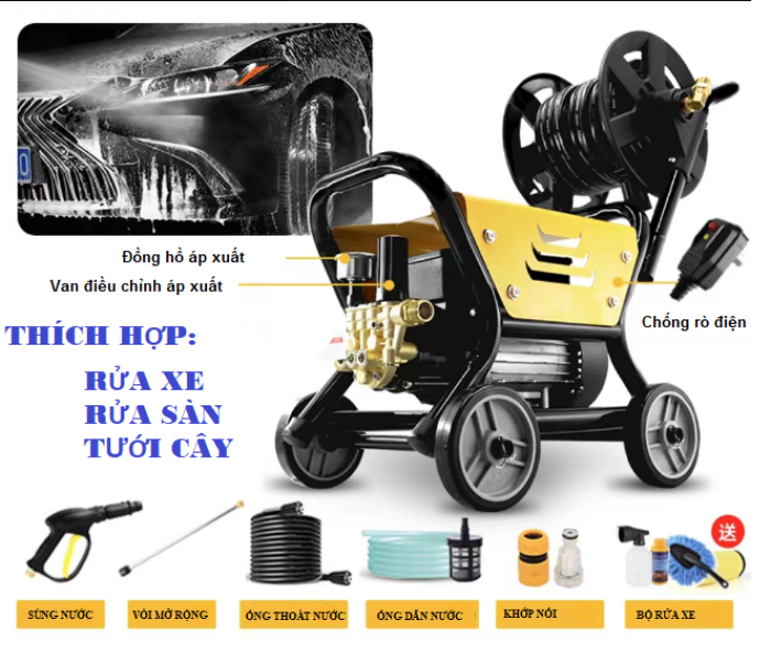 Máy rửa xe KAW HM03, Công xuất 3300W, Xịt rửa cực nhanh, tiết kiệm thời gian