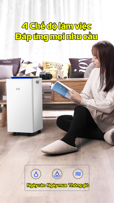 Máy Hút Ẩm KAW 12L, Lọc không khí, Bảo vệ sức khỏe hô hấp, Khử mùi hôi