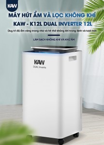 Máy Hút Ẩm KAW 12L, Lọc không khí, Bảo vệ sức khỏe hô hấp, Khử mùi hôi